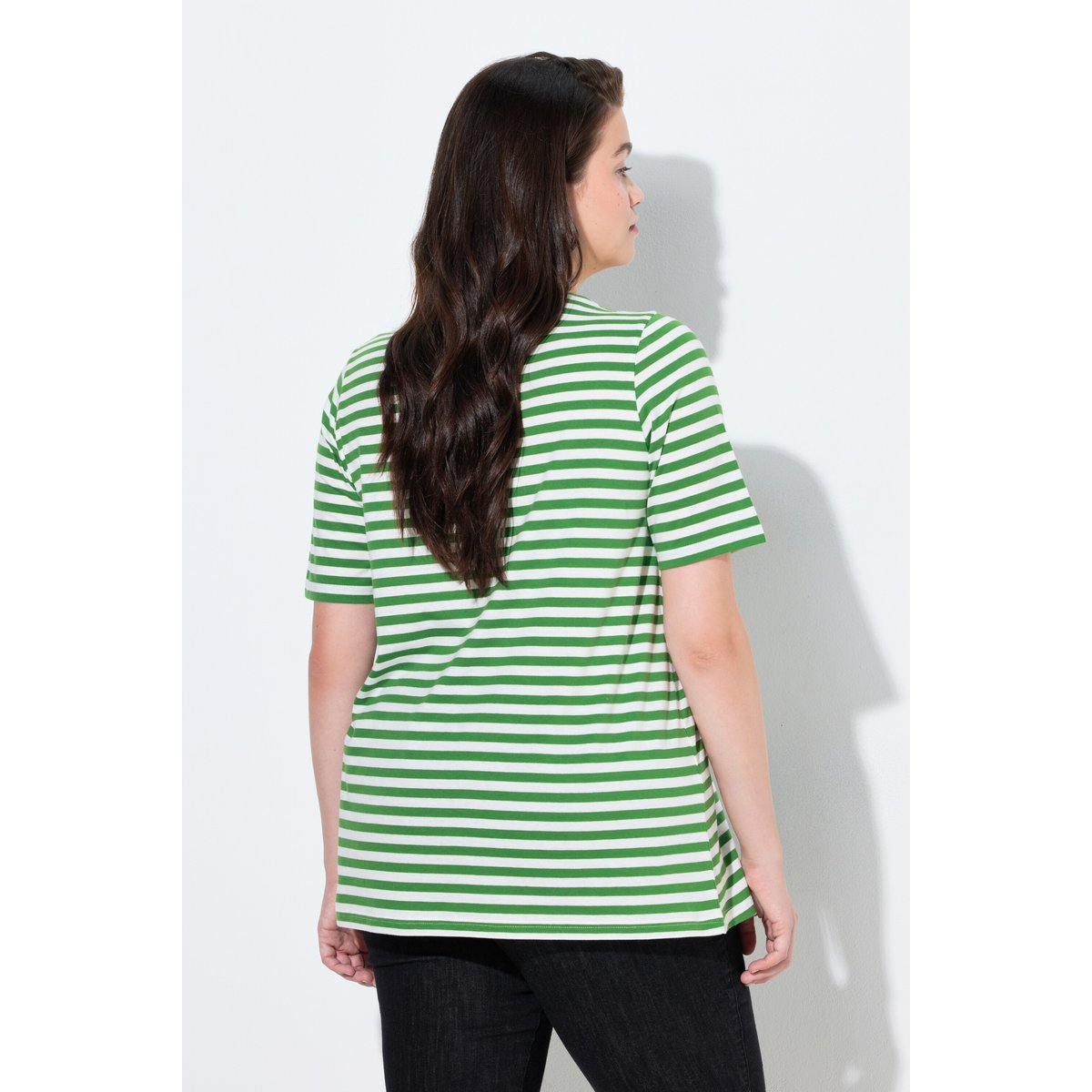 Lot de 2 T-shirts, rayures/uni vert mousse, ULLA POPKEN