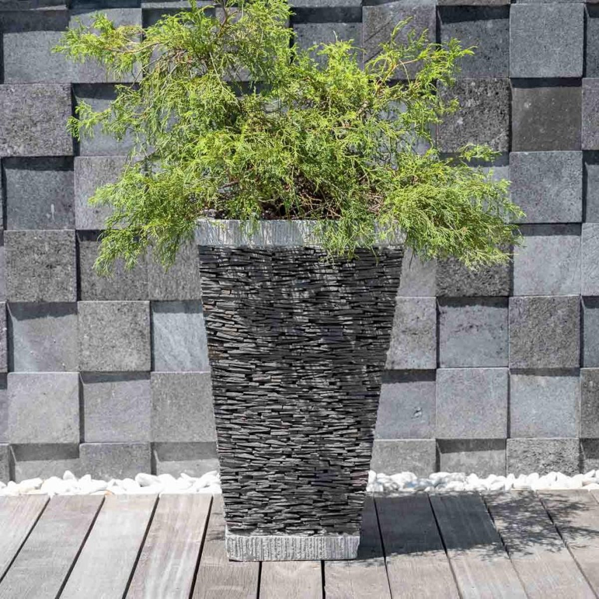 Pot bac jardinière pierre naturelle ardoise carré jardin terrasse 80cm gris, WANDA COLLECTION