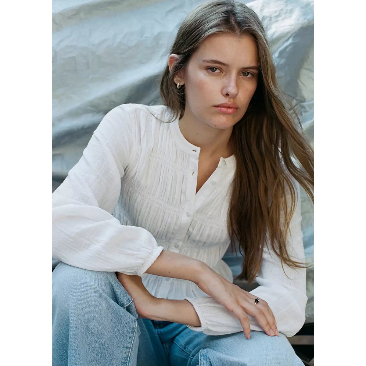 Blouse détails froncés blanc cassé, MANGO TEEN