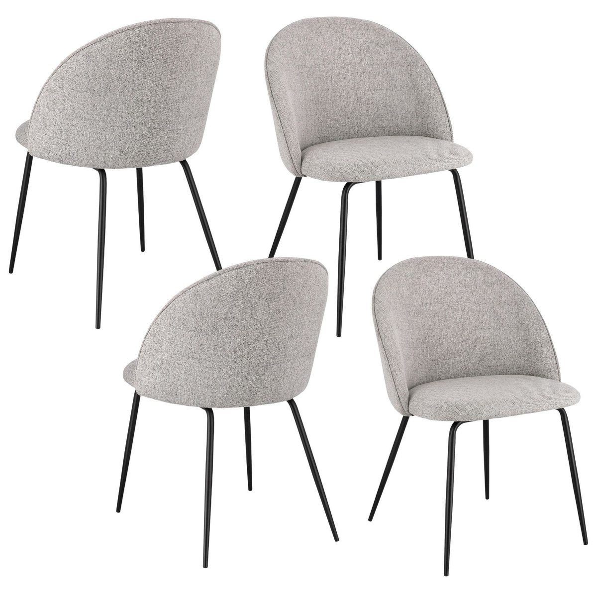 Chaises de salle à manger en métal et tissu (lot de 4) - DIANE gris, HELLIN, DEPUIS 1862