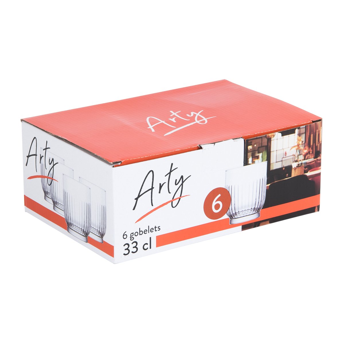 Boîte de 6 gobelets Arty 33 cl transparent / cristal, TREND'UP