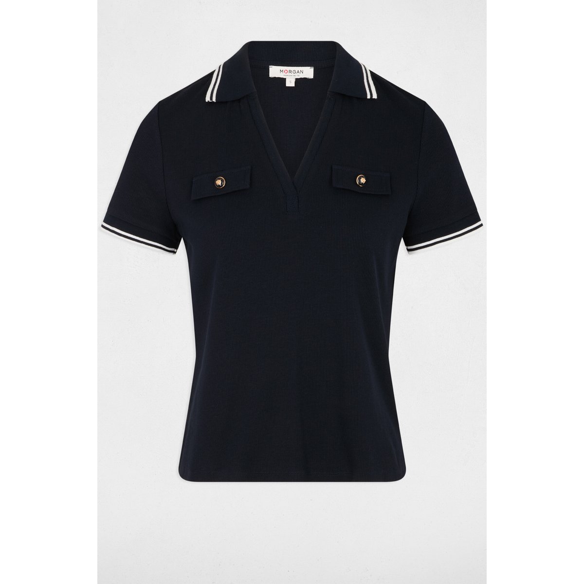 T-shirt polo cintré bleu marine, MORGAN