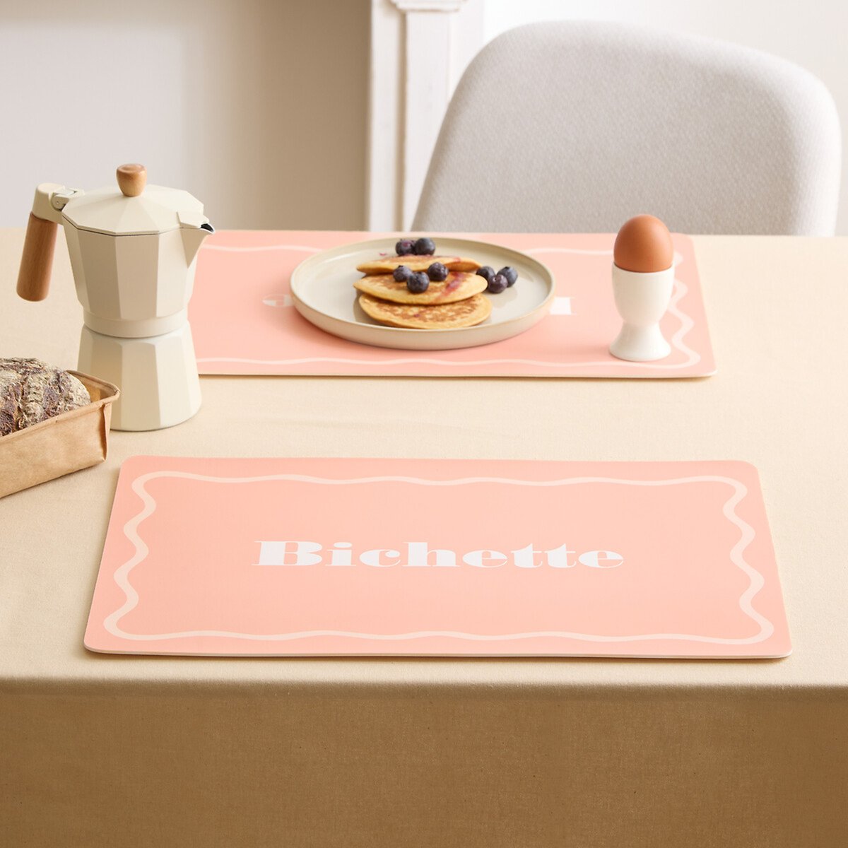 Set de table rectangulaire avec inscription Bichette rose, ATMOSPHERA