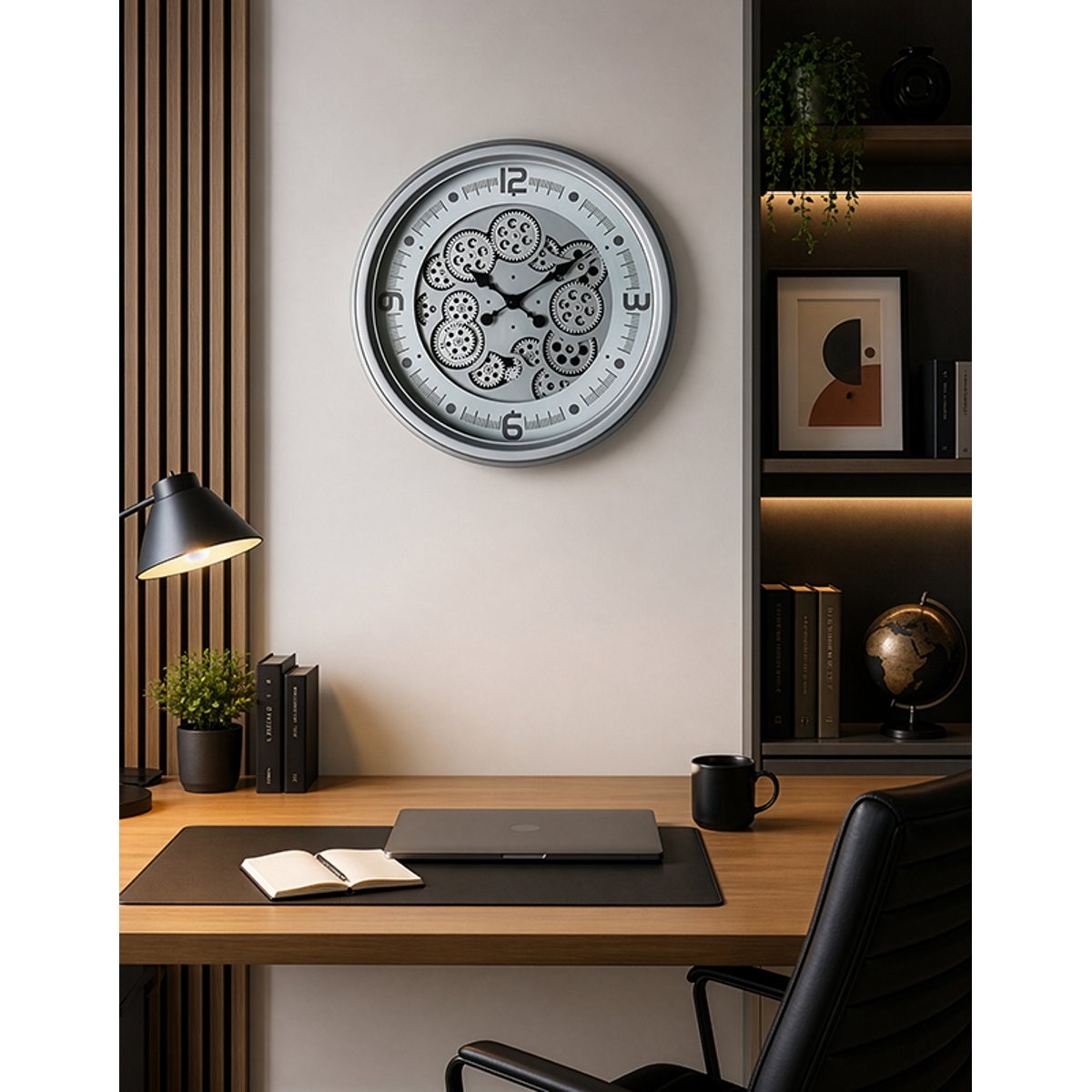 Horloge moderne à mécanismes 52cm argent, EMDE