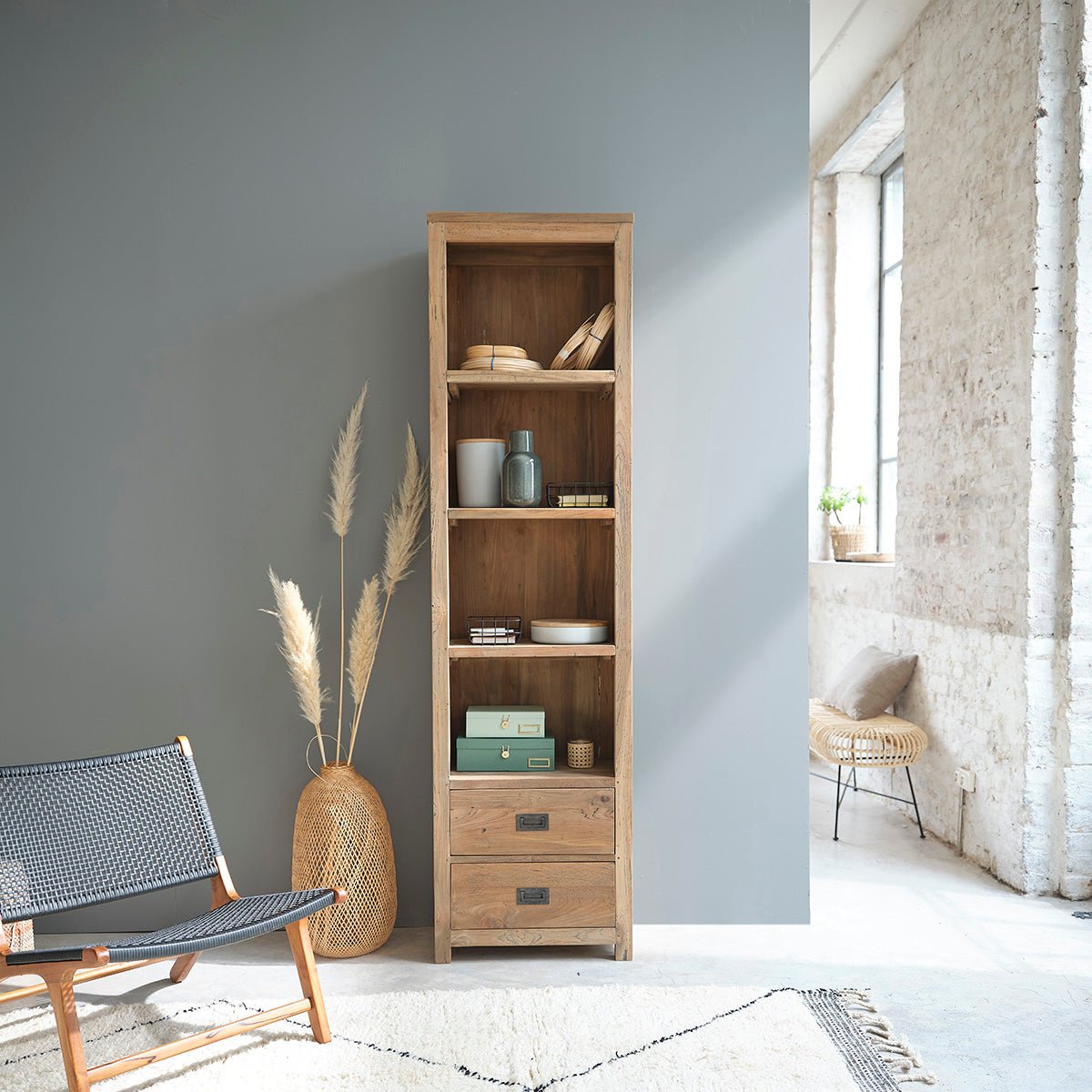 Bibliothèque en bois de teck recyclé CARGO naturel, BERAH GETAH