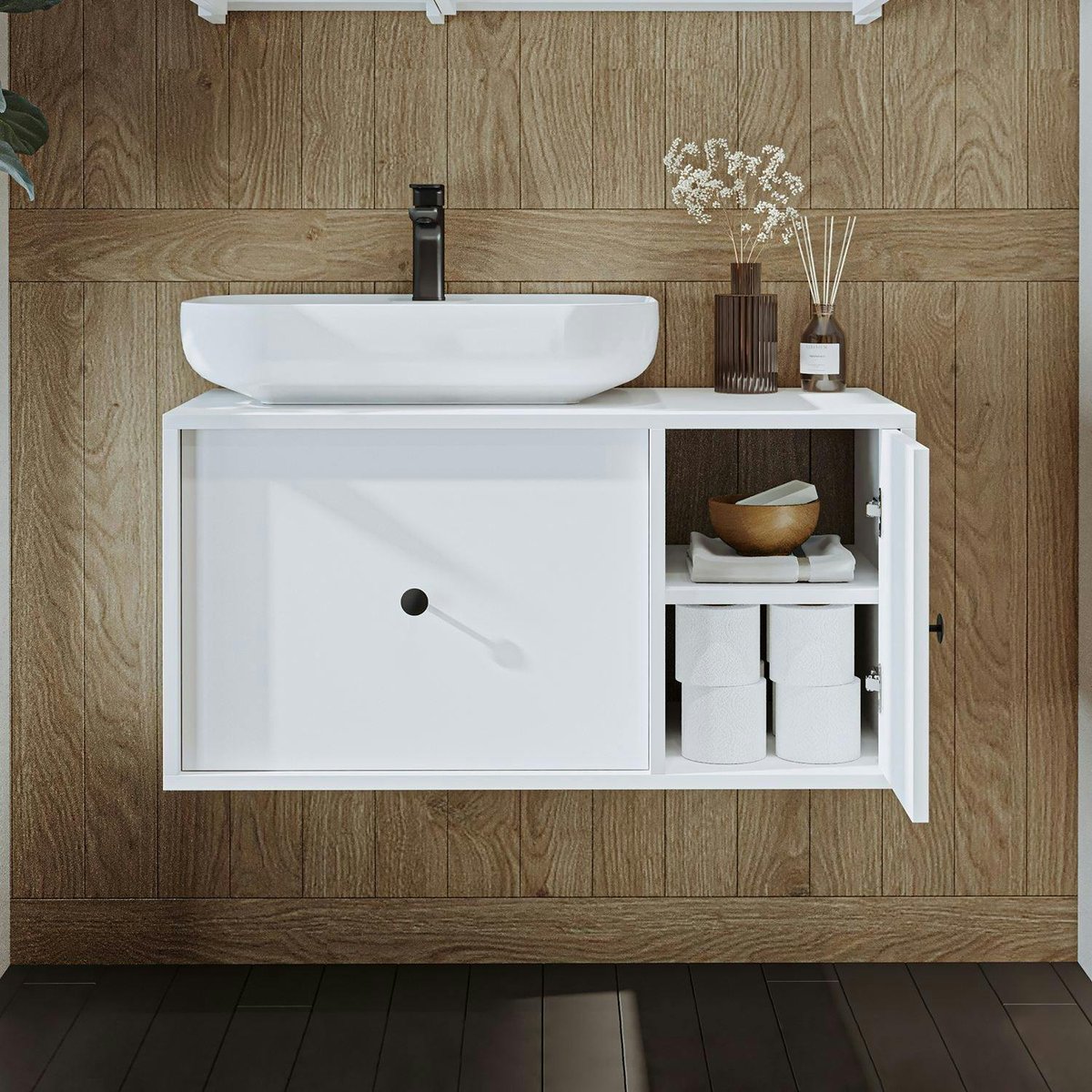 Meuble vasque mural 1 tiroir 1 porte RILL blanc, PIER IMPORT
