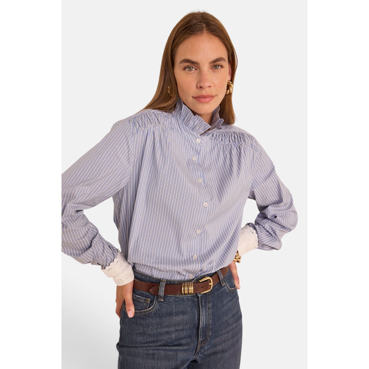 Blouse rayée en coton DOUCE bleu chambray, Maison 123