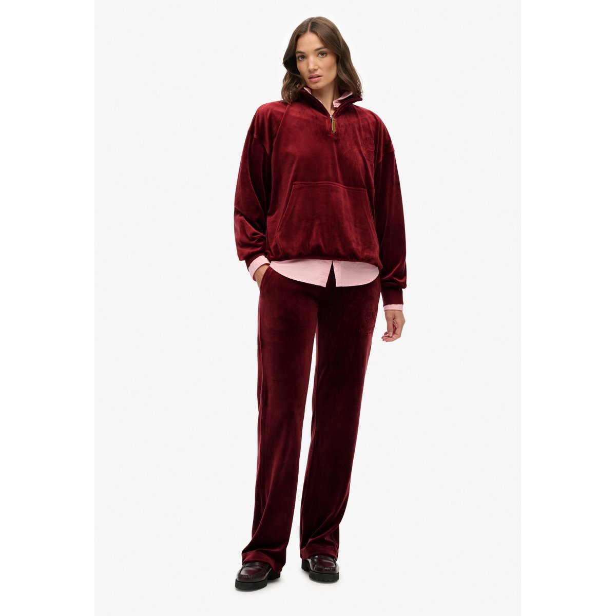 Haut en velours à col zippé Country Club rouge stanton, SUPERDRY