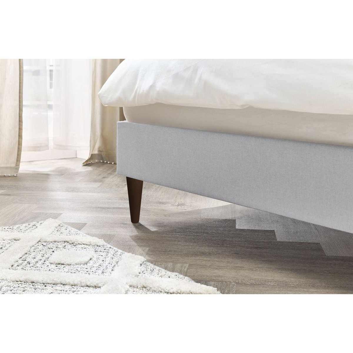 Lit bois revêtement tissu, SARY gris, BOBOCHIC