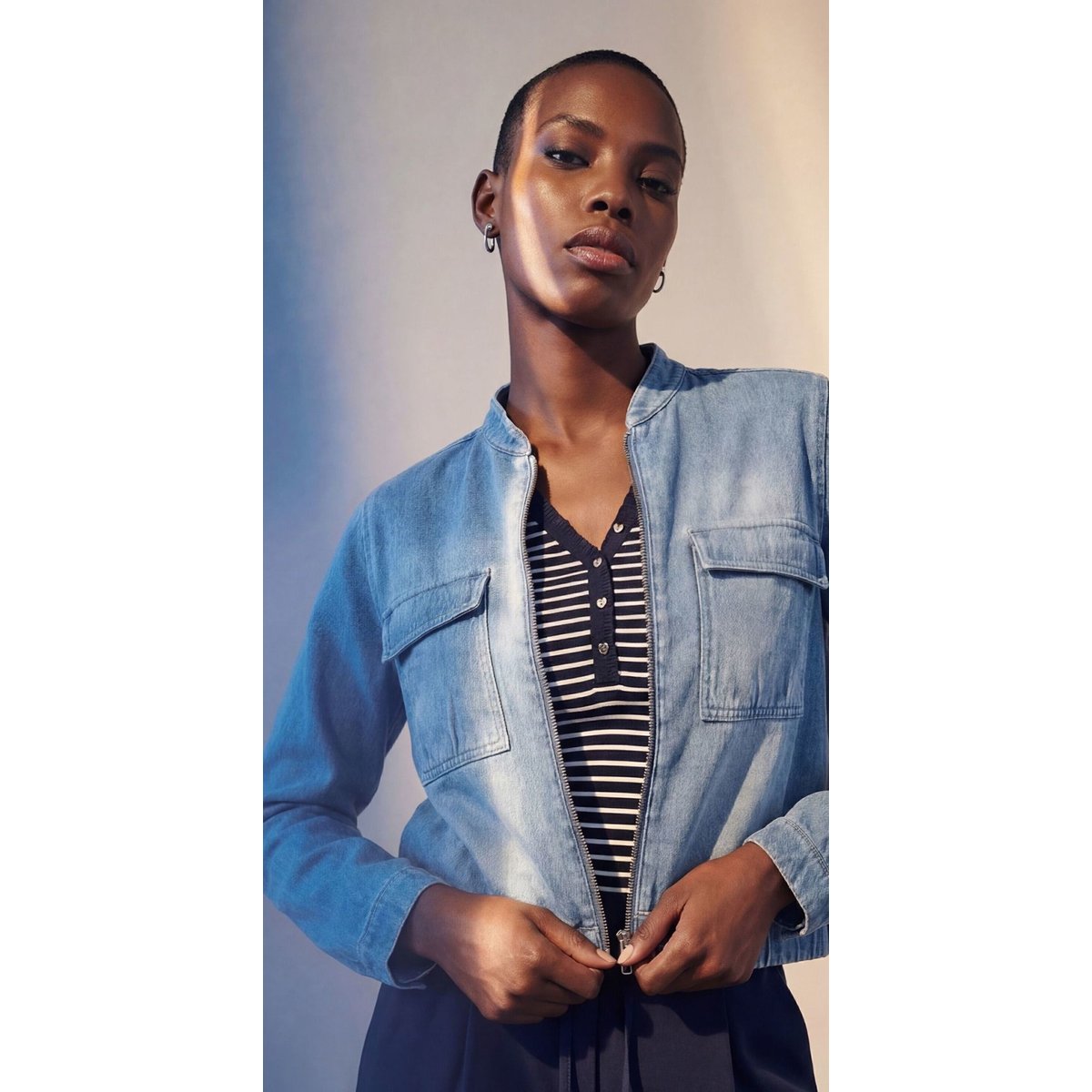 Jeansjacke à fermeture zippée blue denim, ZERO