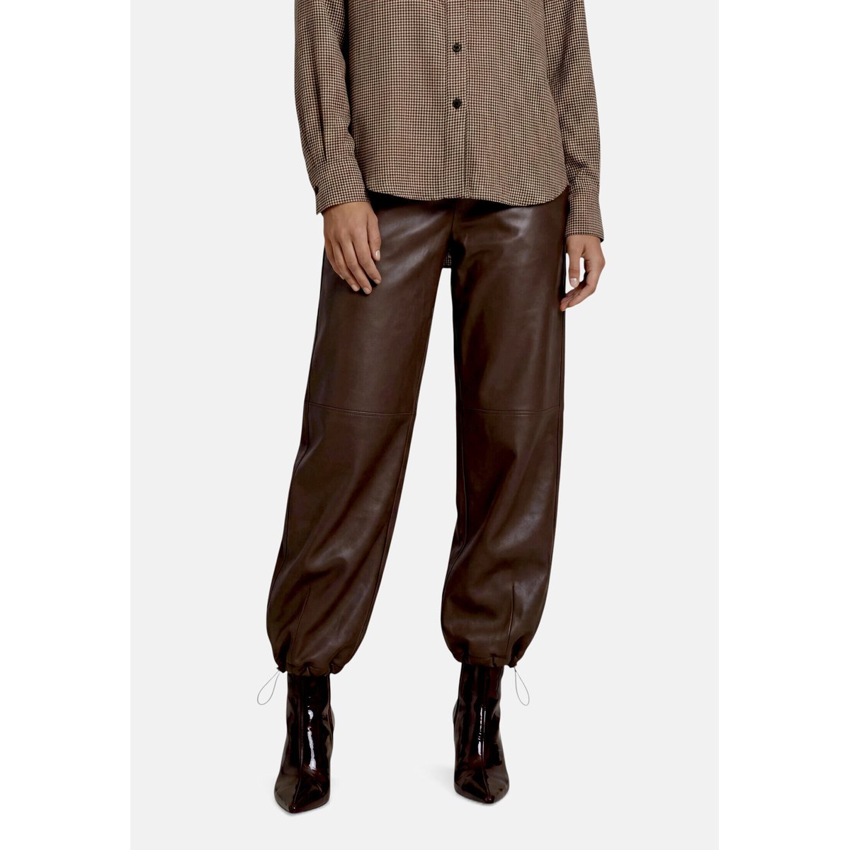 Pantalon en simili cuir à fermeture zippée black coffee, ZERO