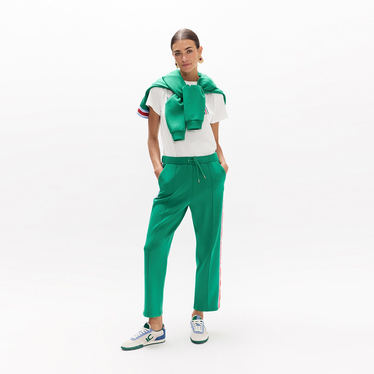 Pantalon de jogging à bande latérale tricolore et cordon de serrage vert clair, LOLA CASADEMUNT