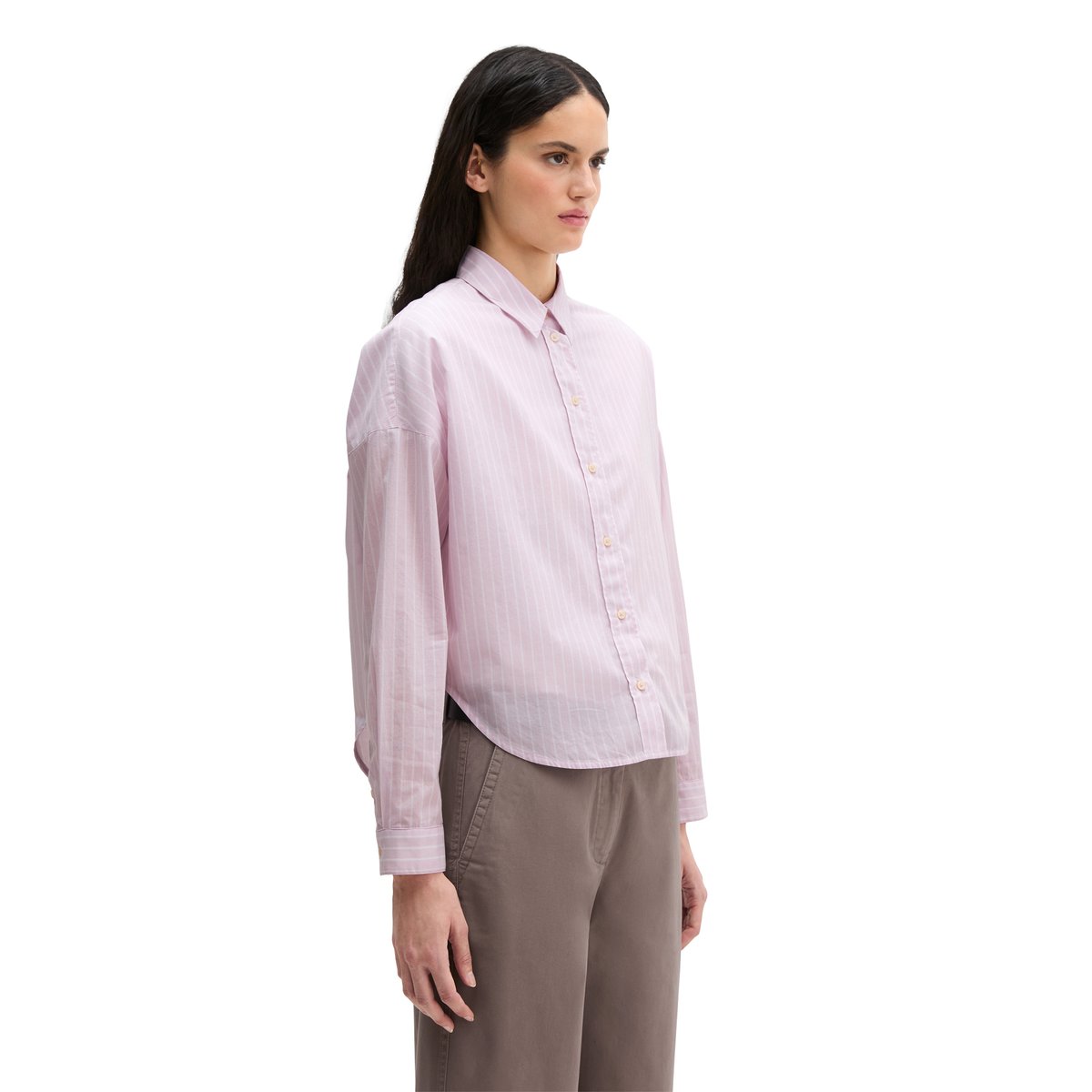 Blouse à rayures loose en coton chambray rose, MARC O'POLO