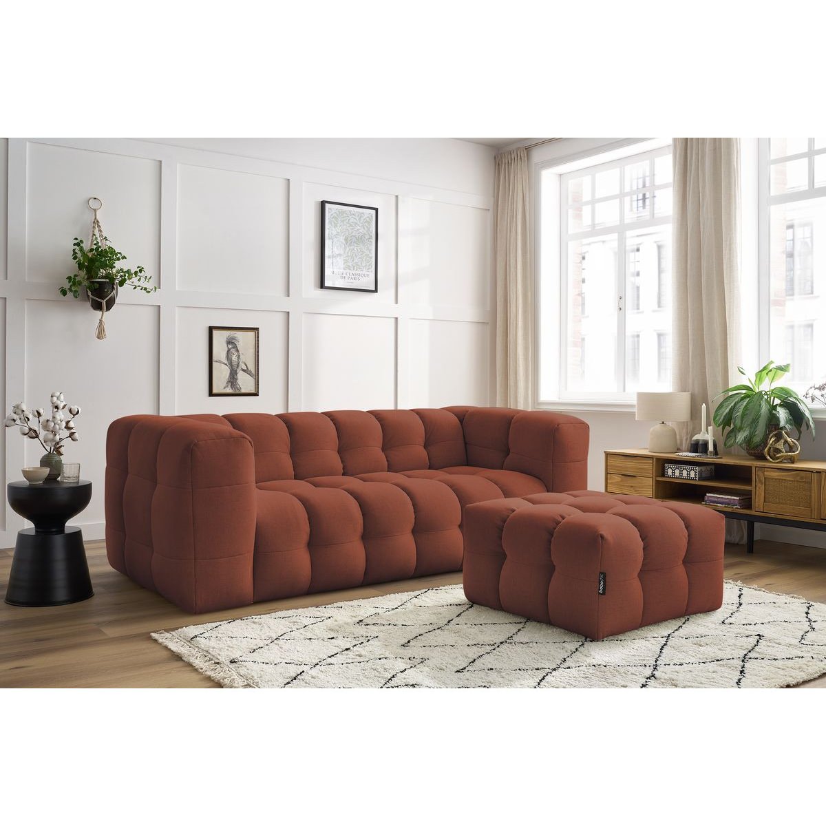 Canapé lit 4 places en tissu lisse, CLOUD orange, BOBOCHIC