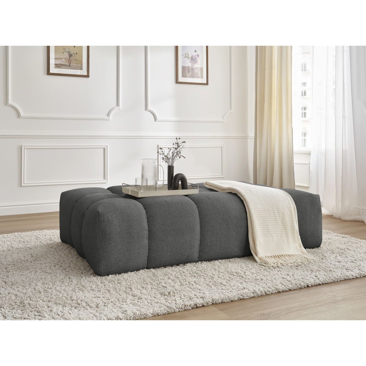 Pouf tissu chiné, EVEREST gris foncé, BOBOCHIC