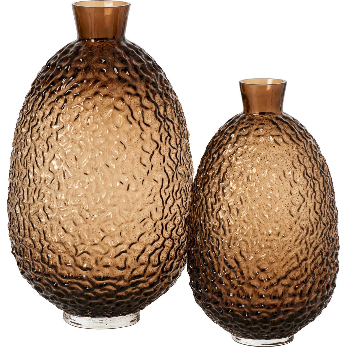 Vase ovale texturé en verre marron ambré, RECOLLECTION
