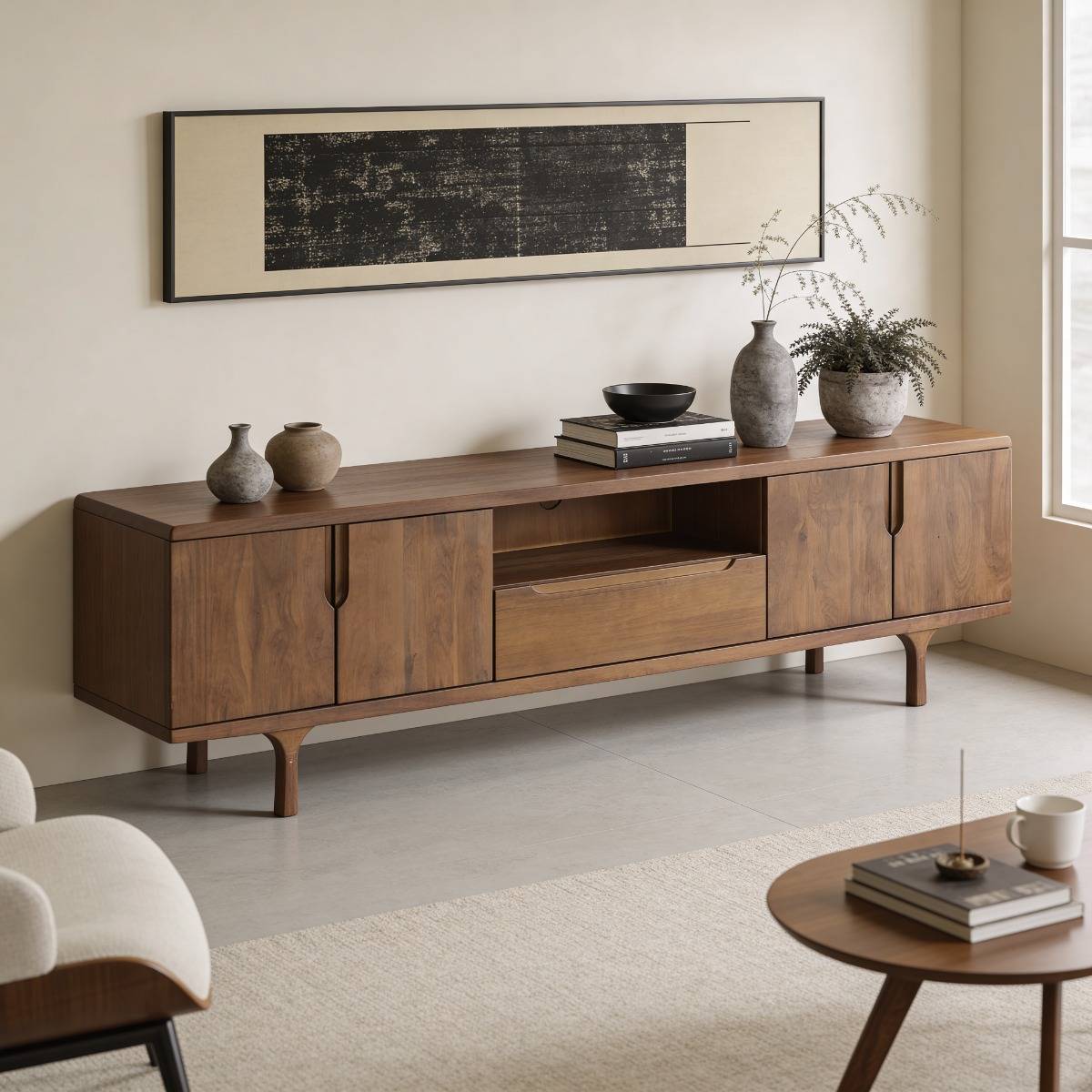 Meuble TV en bois de manguier WARREN bois foncé, MADE IN MEUBLES