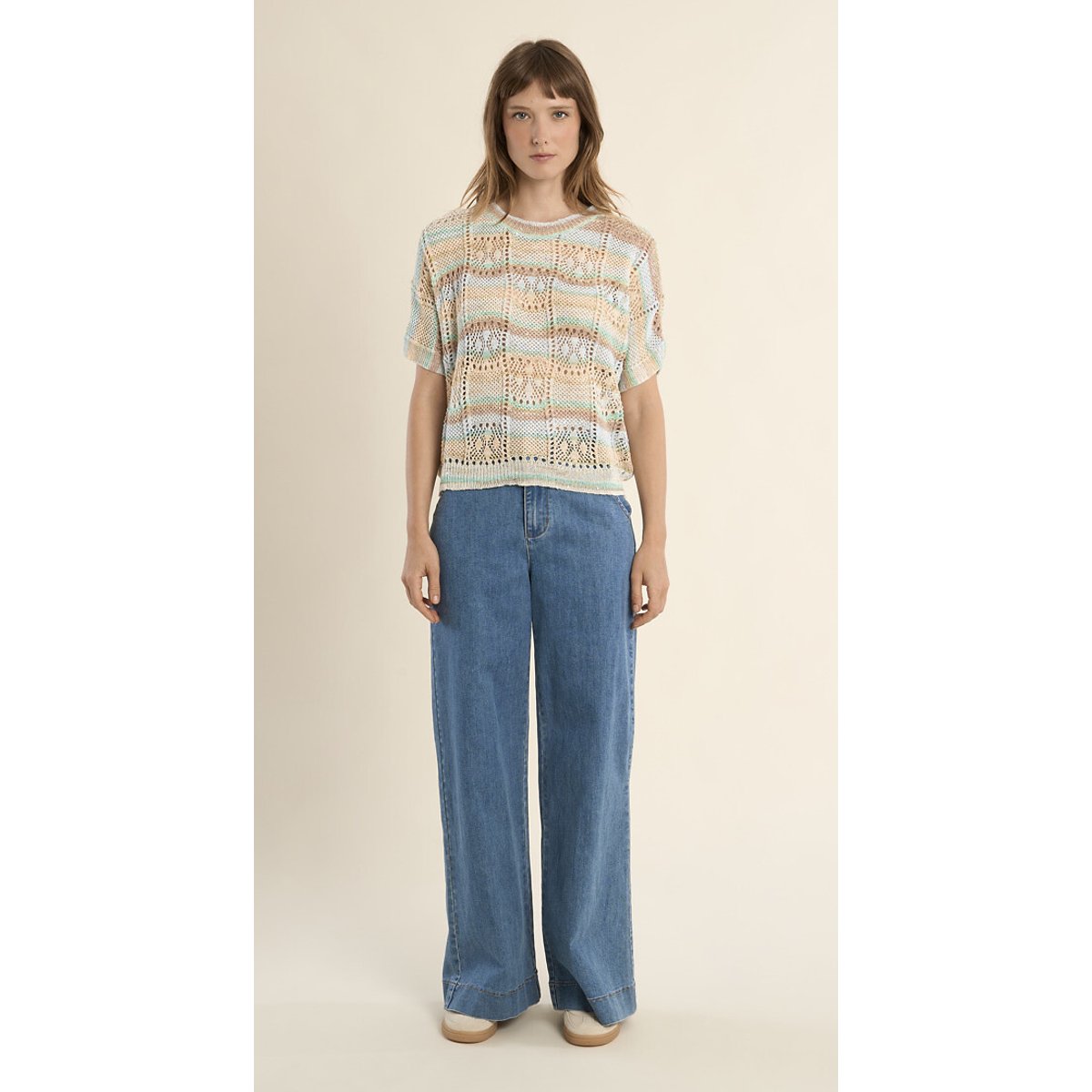 Openwork Short Sleeve Jumper green/blue, MOLLY BRACKEN