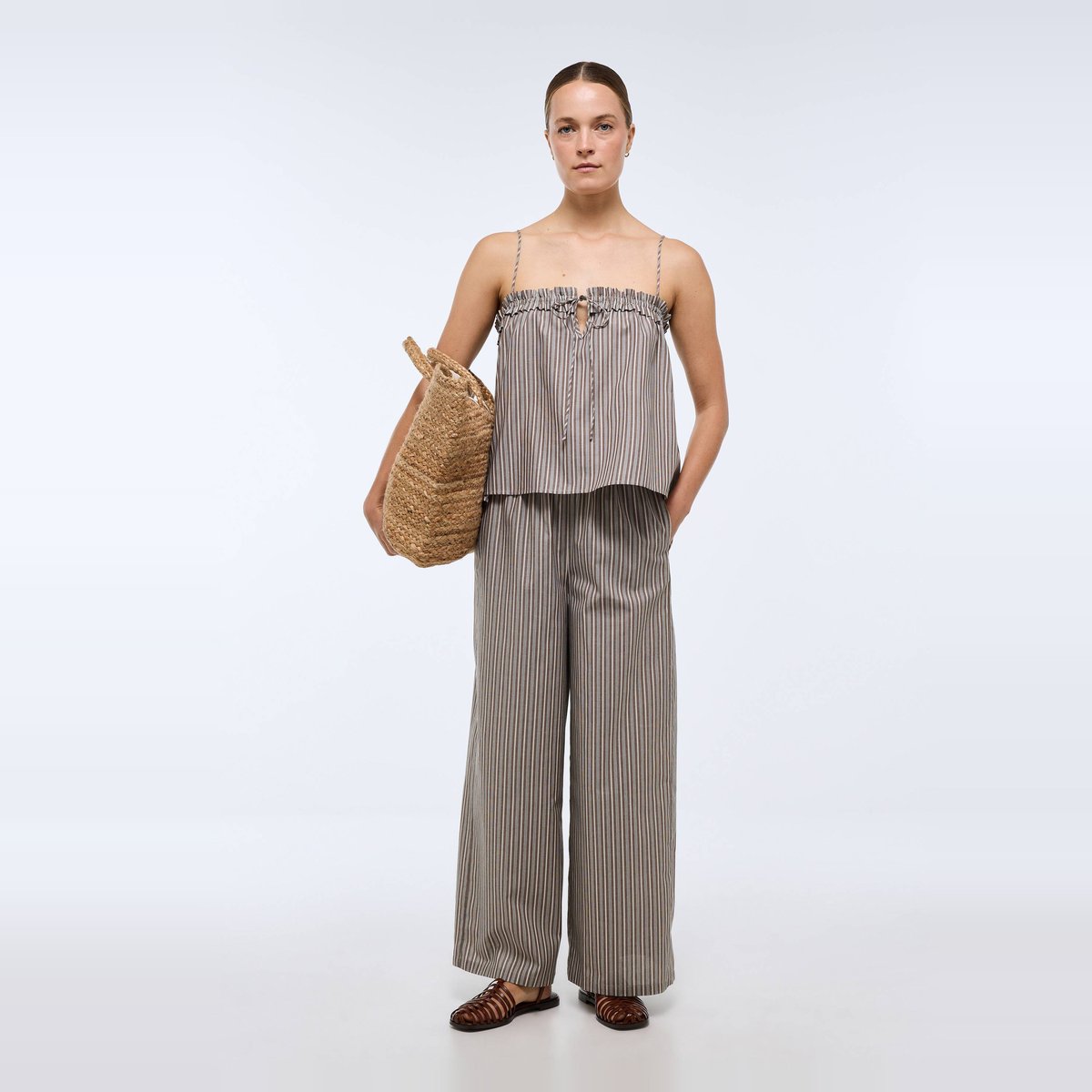 Pantalon rayé avec cordon à la taille BIO GOTS elan, MONOPRIX