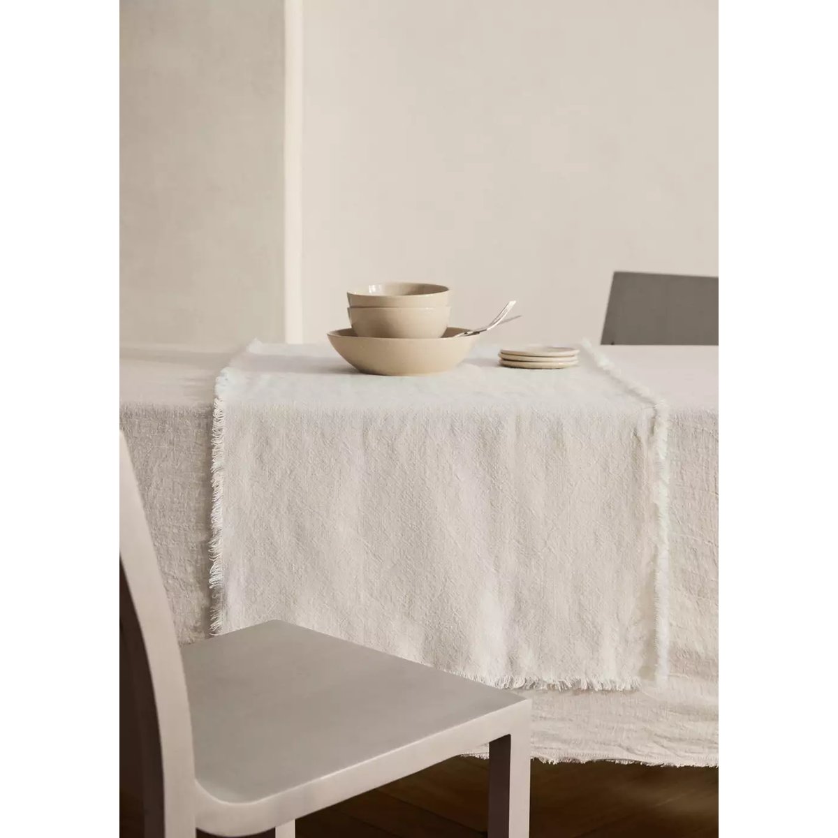 Chemin de table lin à franges blanc, MANGO HOME