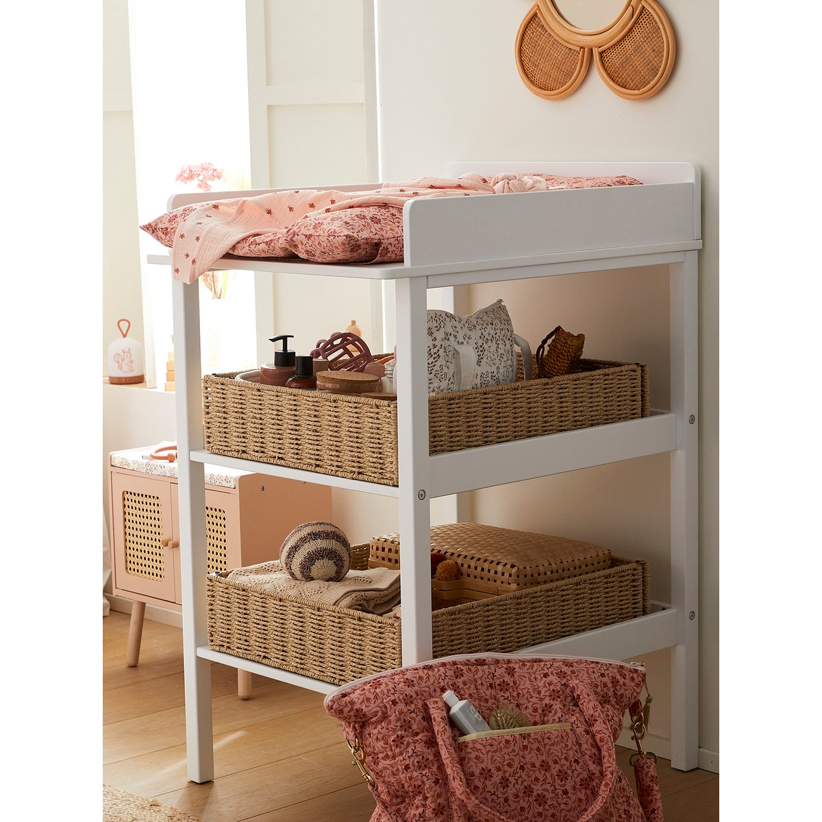 Panier de rangement pour table à lange en corde de papier beige, VERTBAUDET