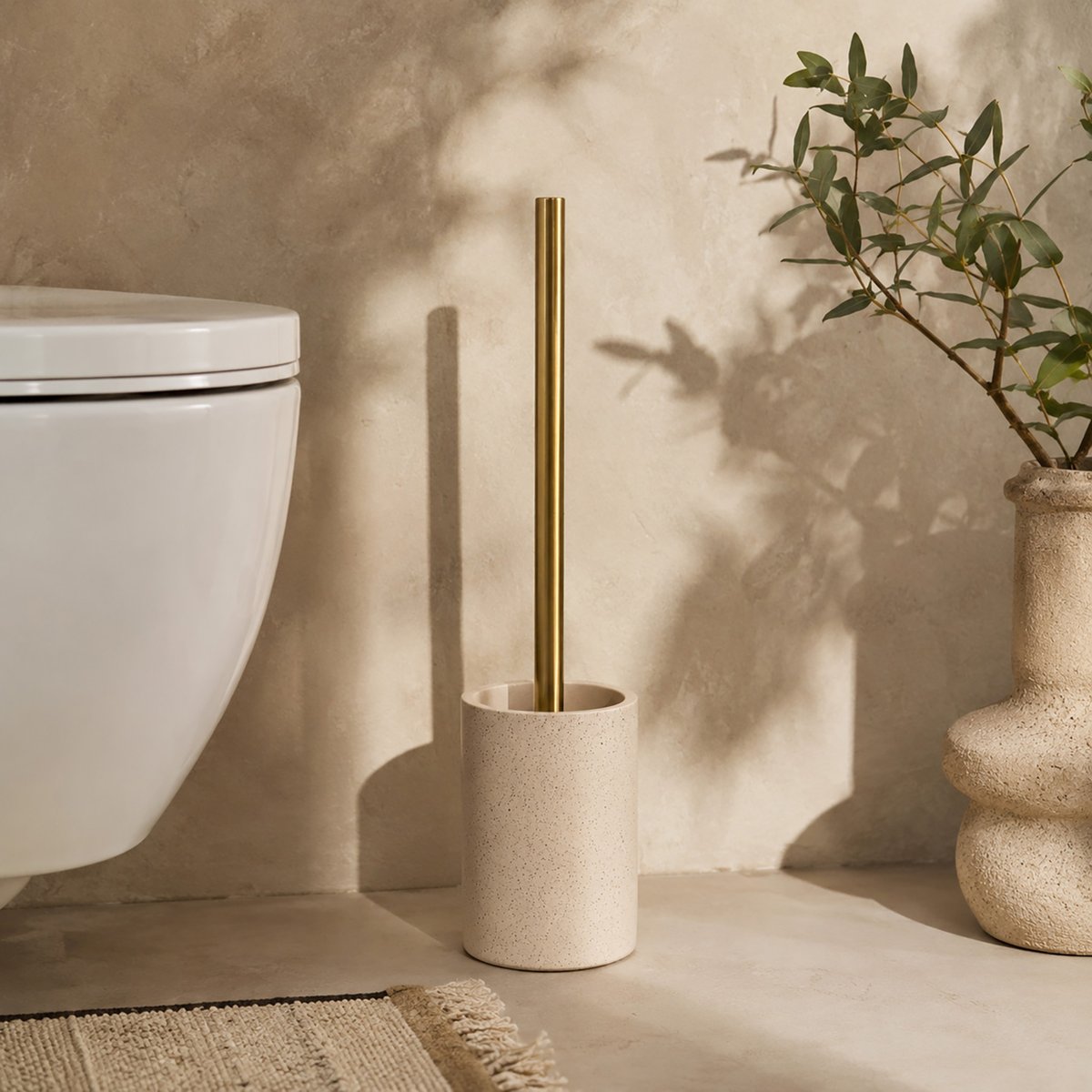 Brosse WC avec support en polyrésine naturel, DOUCEUR D'INTÉRIEUR