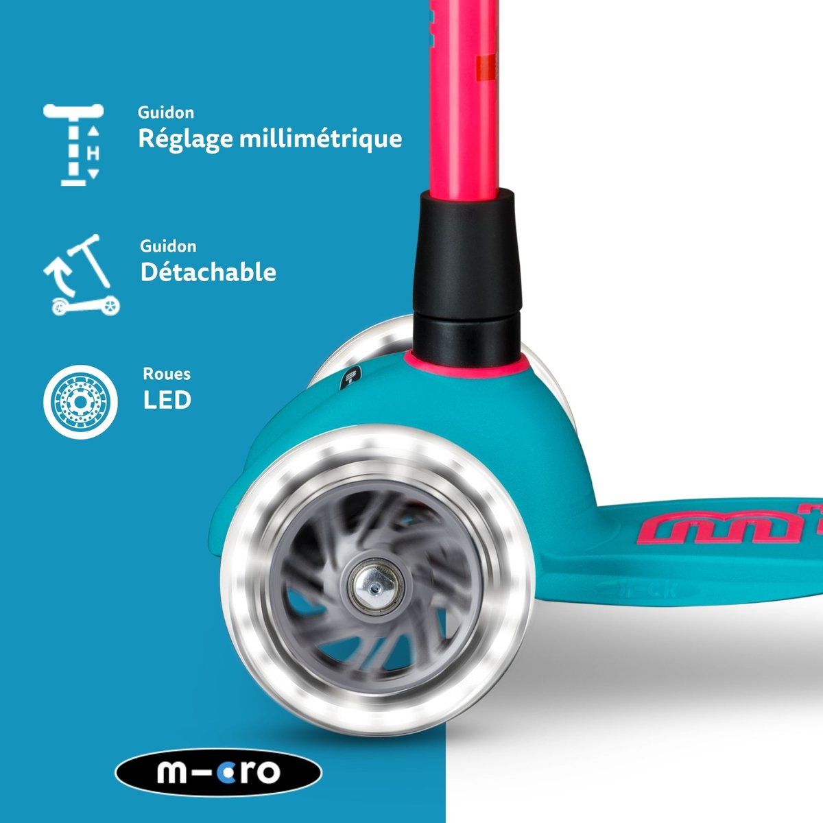 Mini Micro Deluxe Néon LED - Marine Pink rose, MICRO MOBILITY