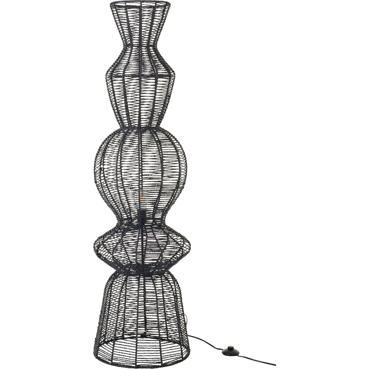 Lampadaire sculptural en corde et métal noir, RECOLLECTION