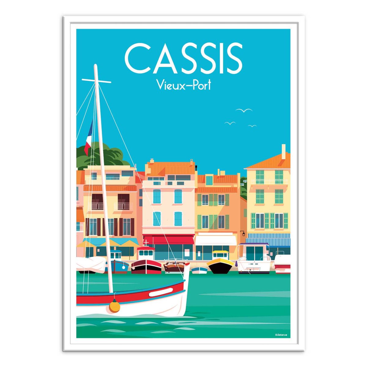 Affiche d'art - Cassis Vieux port - Raphael Delerue bleu, WALL EDITIONS