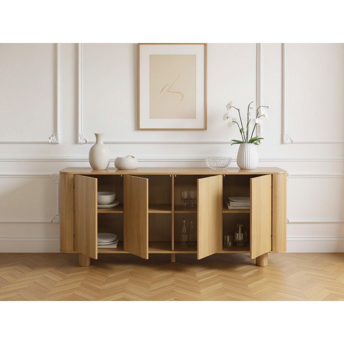 Buffet  en placage  portes 180 cm, MALO marron clair, BOBOCHIC