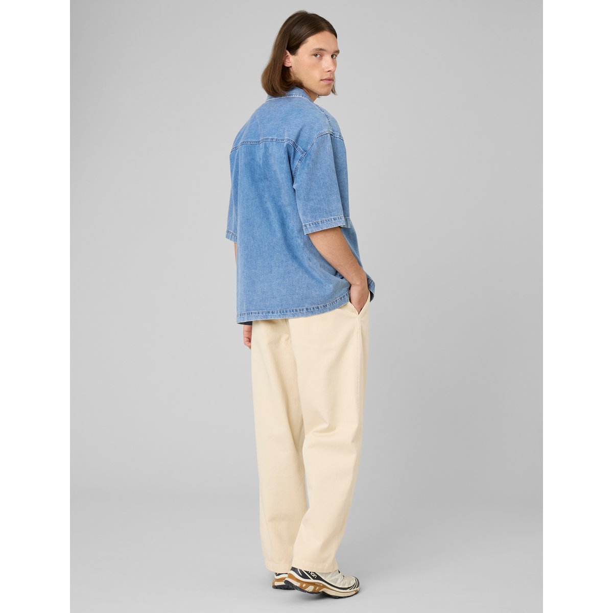 Chemise en jean manches courtes bleu moyen, BZB