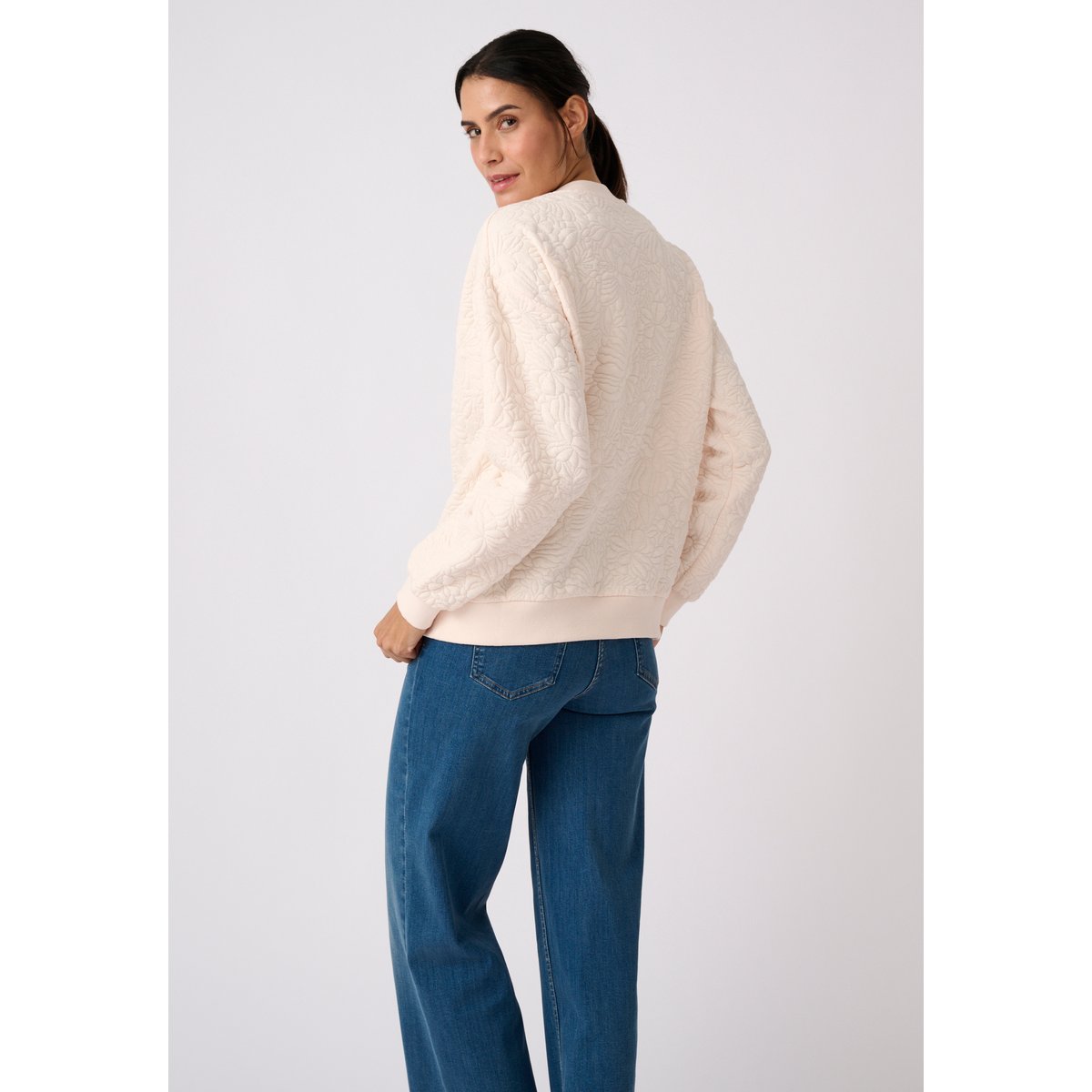 Sweat maille jacquard marron beige, DAMART