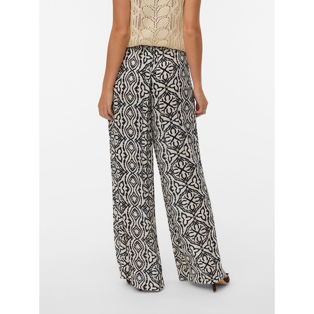 Pantalon large imprimé imprimé noir, VERO MODA