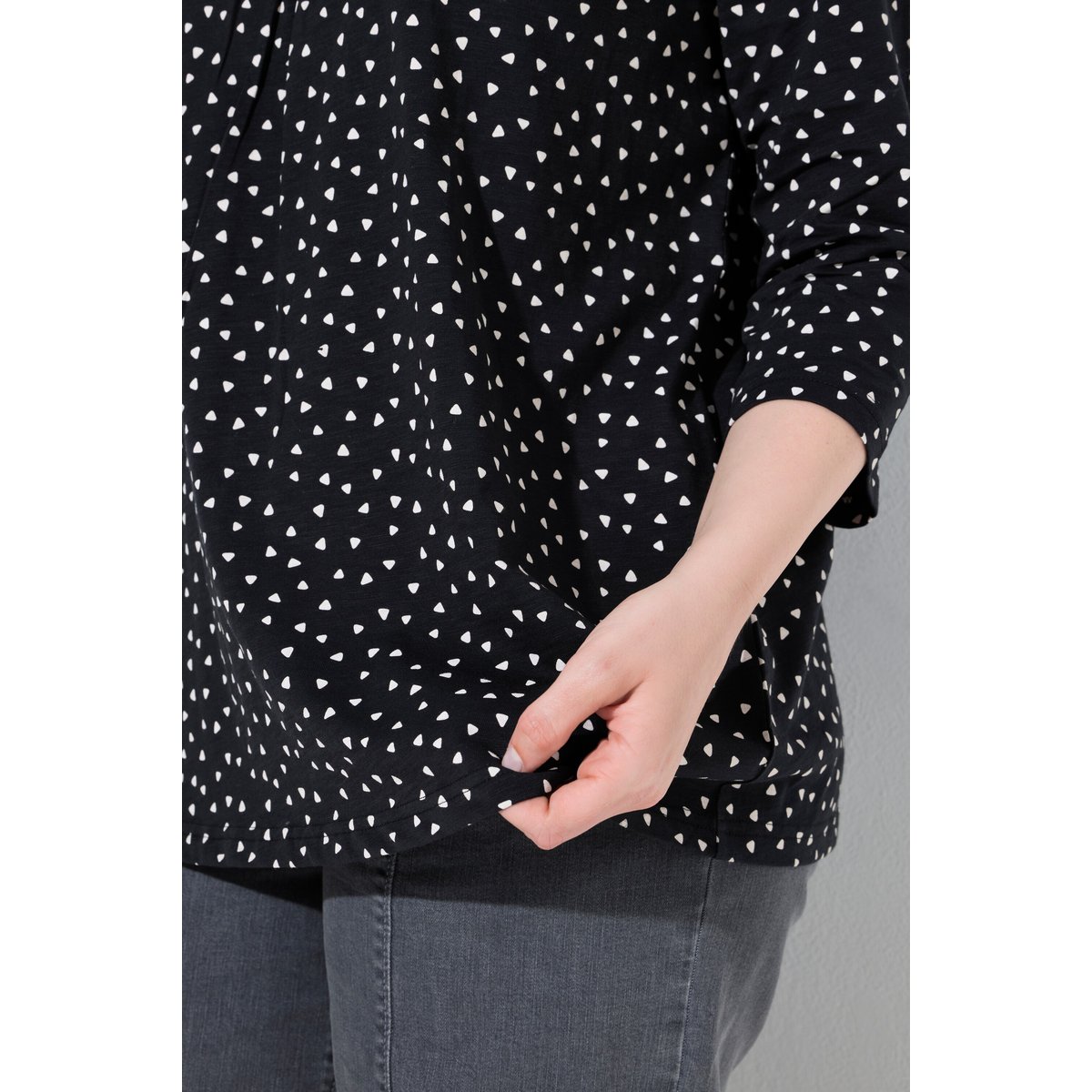 T-shirt avec plis fantaisie noir, ULLA POPKEN
