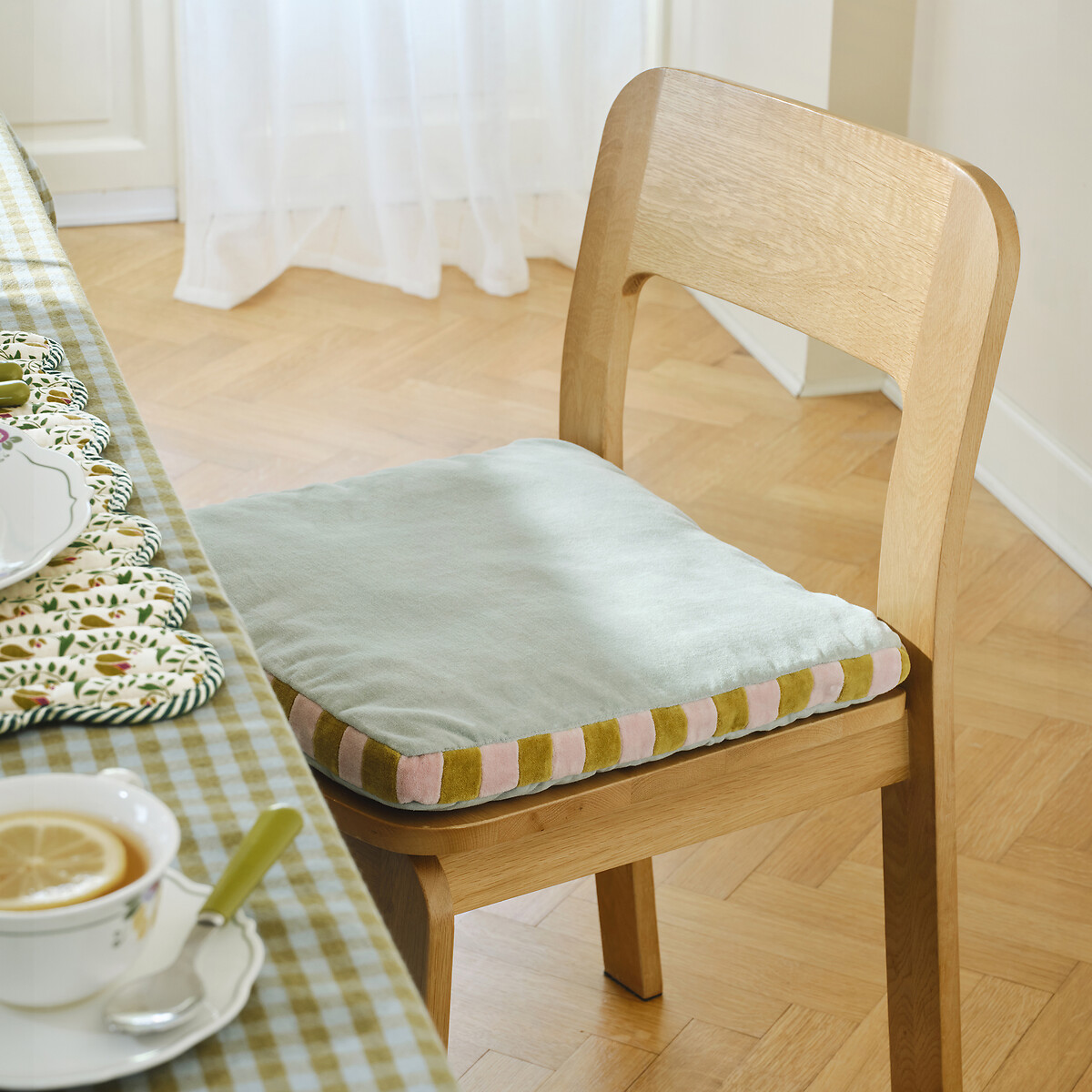 Galette de chaise, en velours, rayures larges, SIMONA céladon, LA REDOUTE INTERIEURS