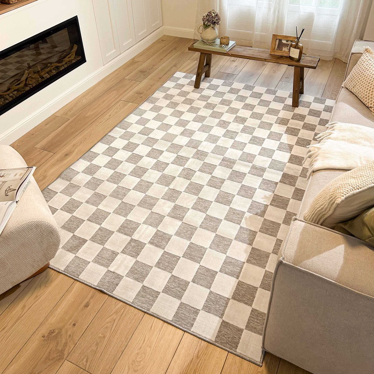 Tapis interieur à motif petit damier GARDEN gris, NAZAR RUGS