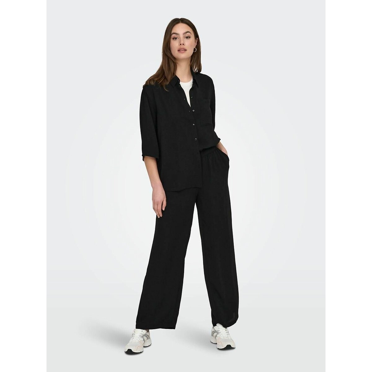 Pantaloni larghi, vita alta nero , JDY