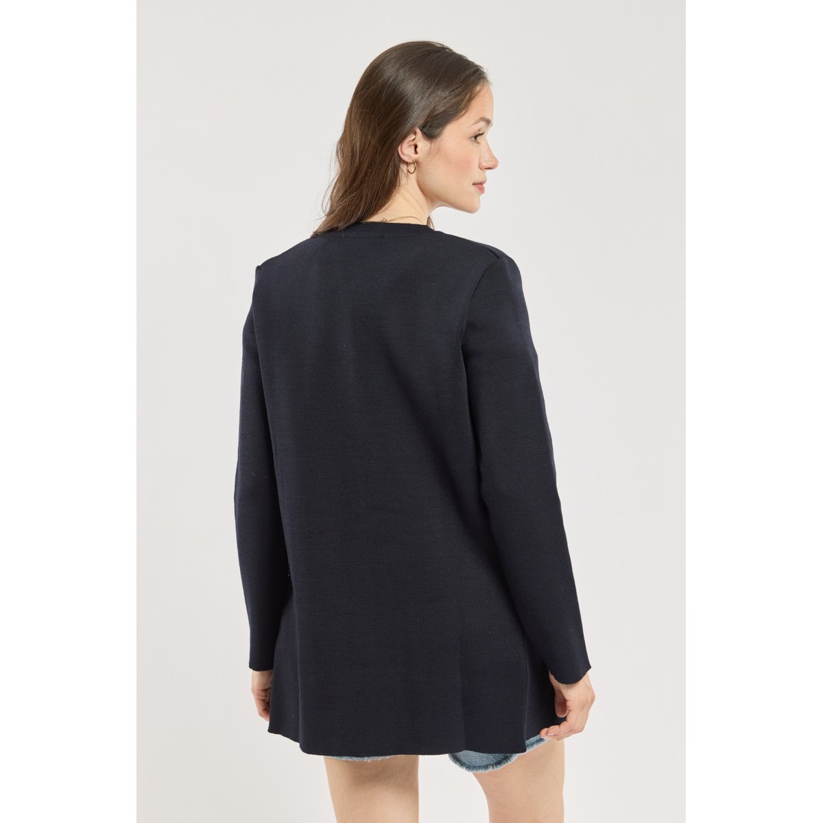 Veste longue en maille milano MELLAC rich navy, ARMOR-LUX