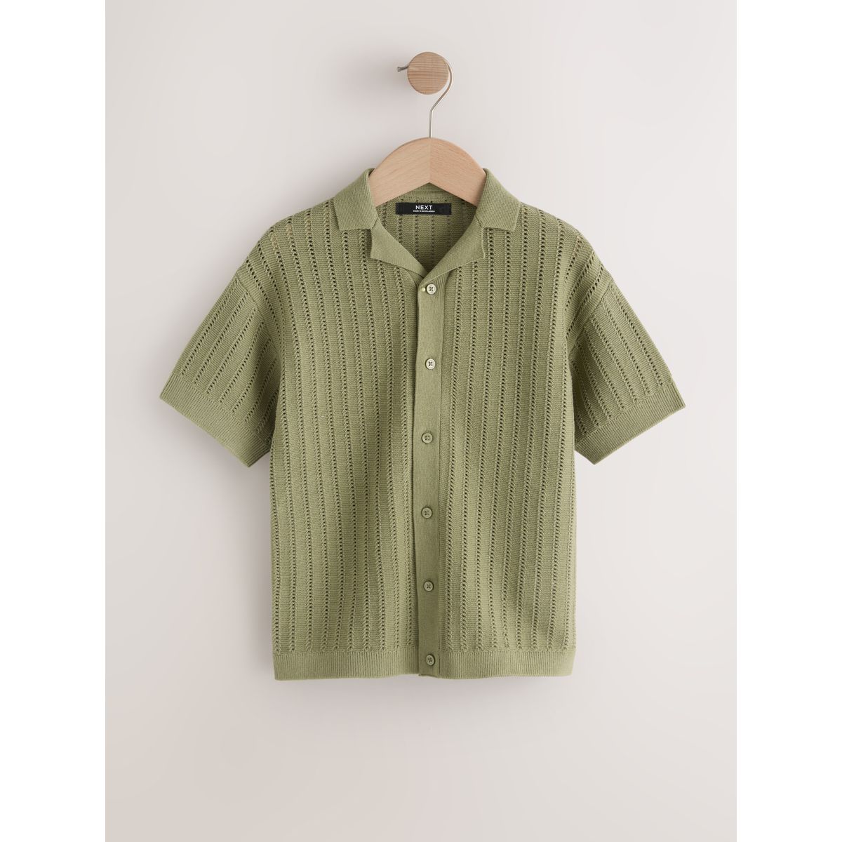 Polo en maille texturée avec col à revers vert kaki, NEXT