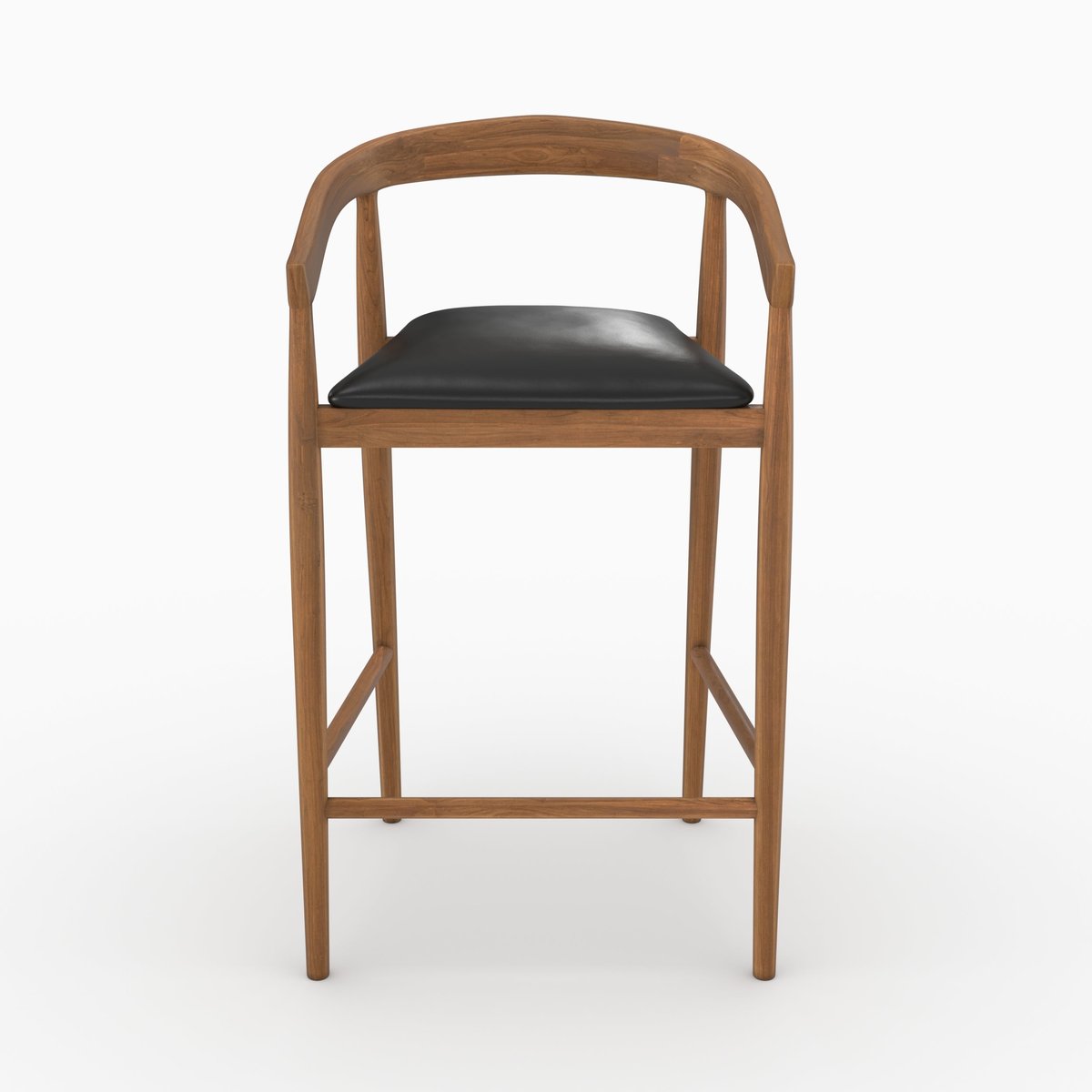 Lot de 2 chaises de bar 77 cm en bois de teck vernis et assise en cuir - BALI noir, MAISON PAVANE