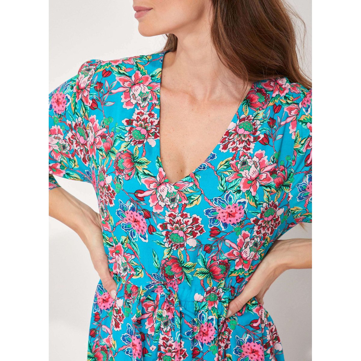 Robe longue imprimée fluide Ecovero QUIMPUR bleu canard praveen, LA FIANCÉE