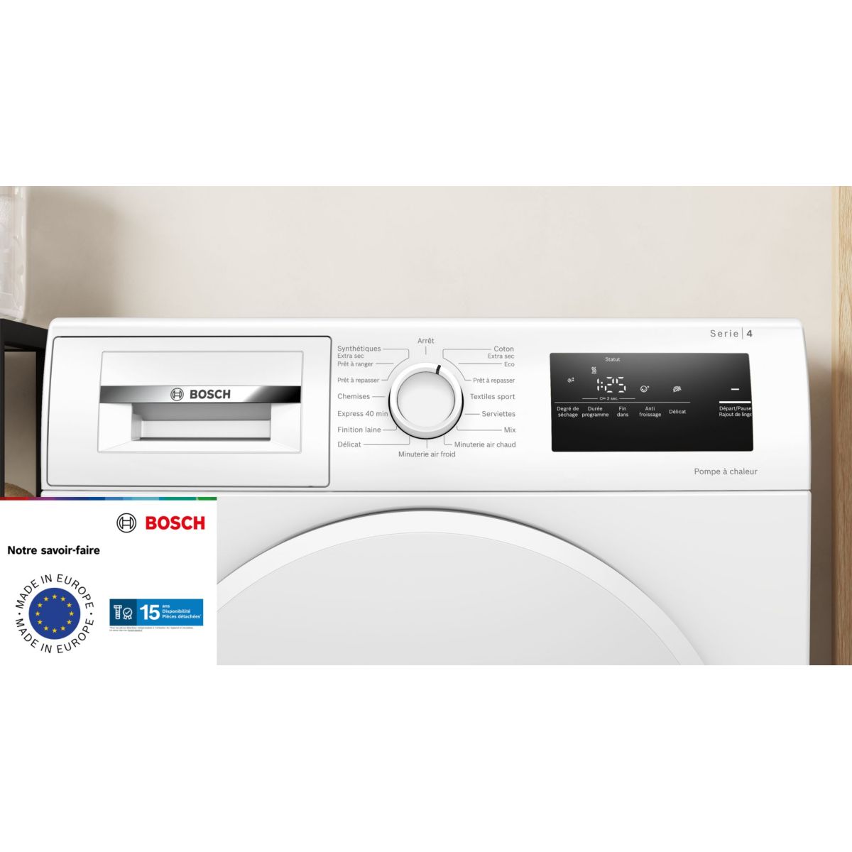 Sèche linge pompe à chaleur WTH8300DFR, Série 4, Express 40 min blanc, BOSCH