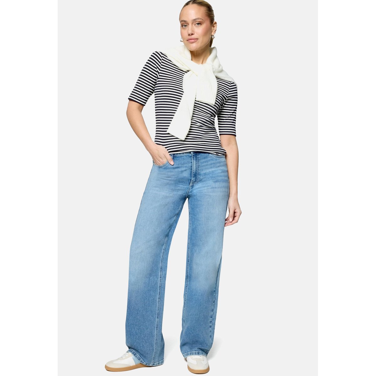 T-shirt basique à encolure bateau cream/dark blue, ZERO