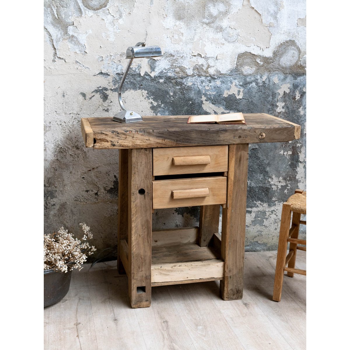 Petit établi en bois avec tiroirs Fernand N°461 - Bon état bois clair, DEBONGOUT