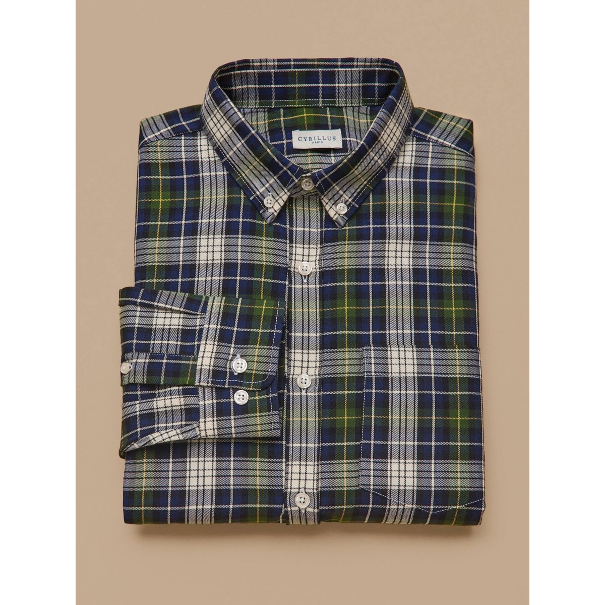 Chemise carreaux  - coupe contemporaine carreaux vert/jaune, CYRILLUS