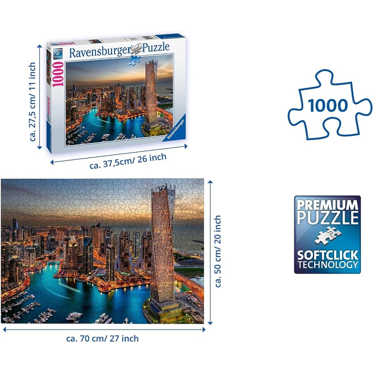 Puzzle - Dubaï Marina de nuit multicolore, RAVENSBURGER