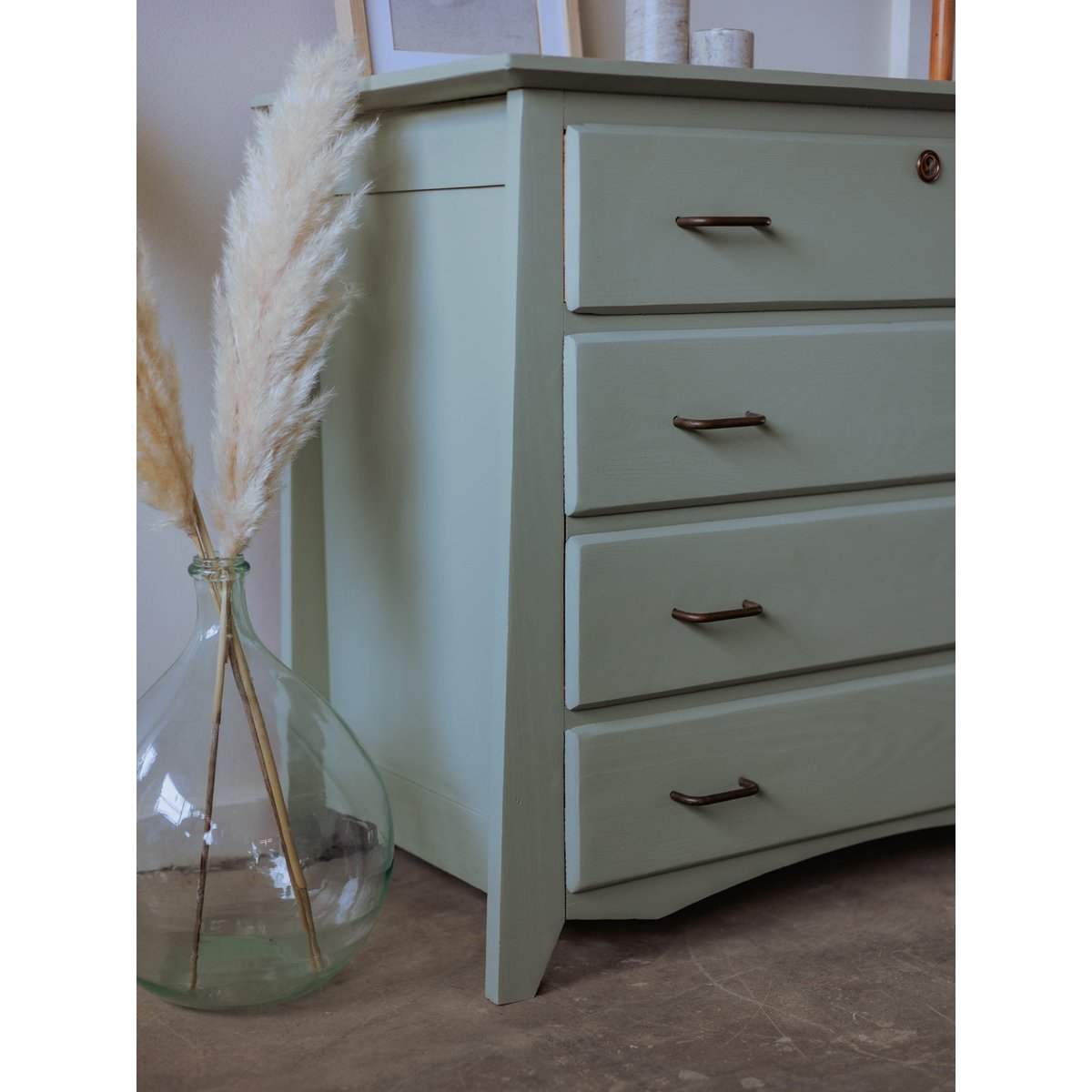 Commode en bois verte Garance N°552 - Bon état vert d'eau, DEBONGOUT
