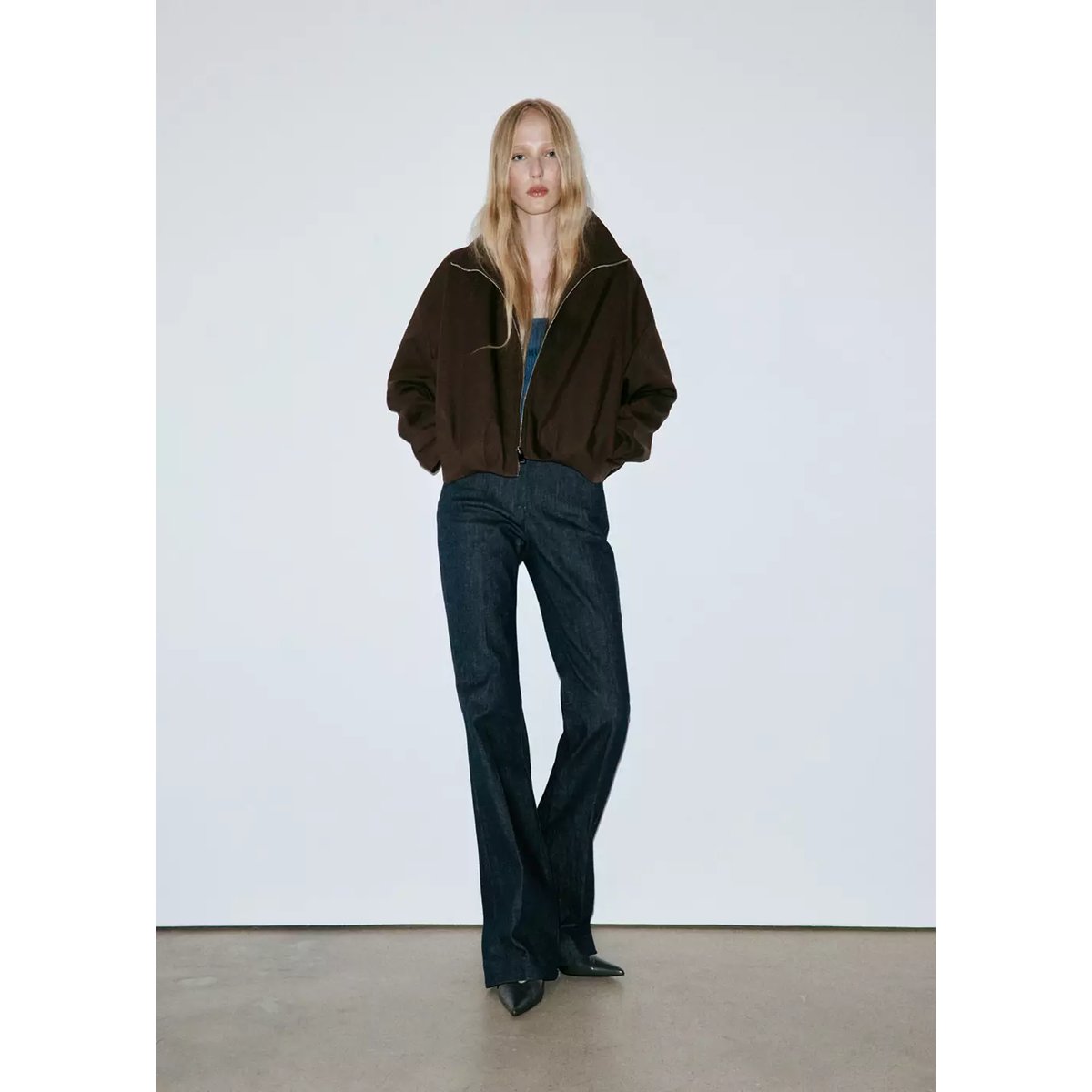 Jean flare taille mi-haute bleu, MANGO