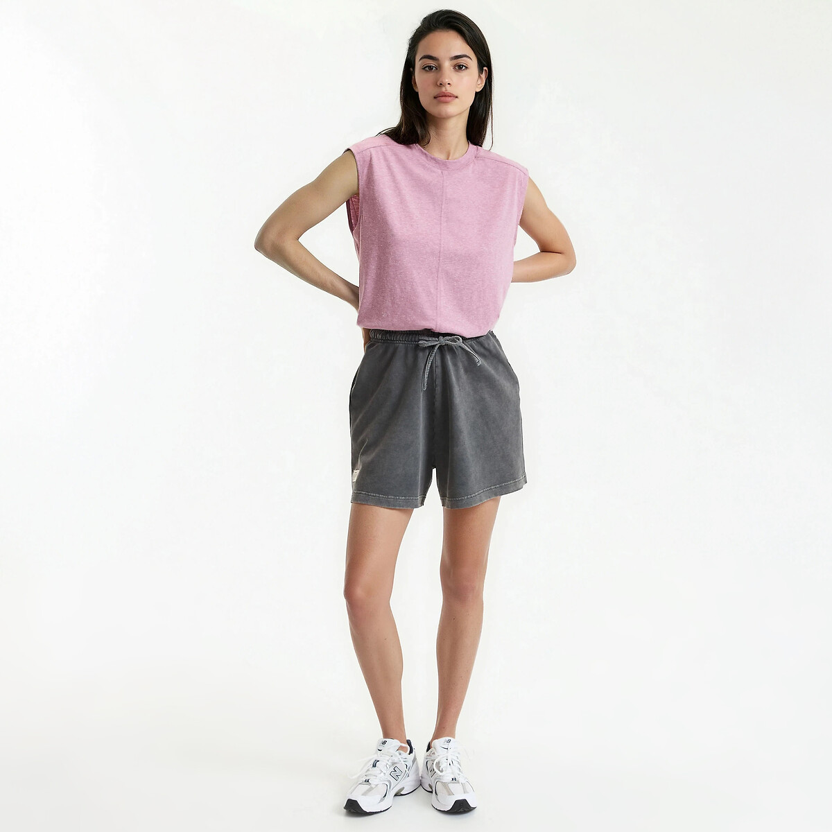 Camiseta con cuello redondo, sin mangas rosa jaspeado, LA REDOUTE COLLECTIONS