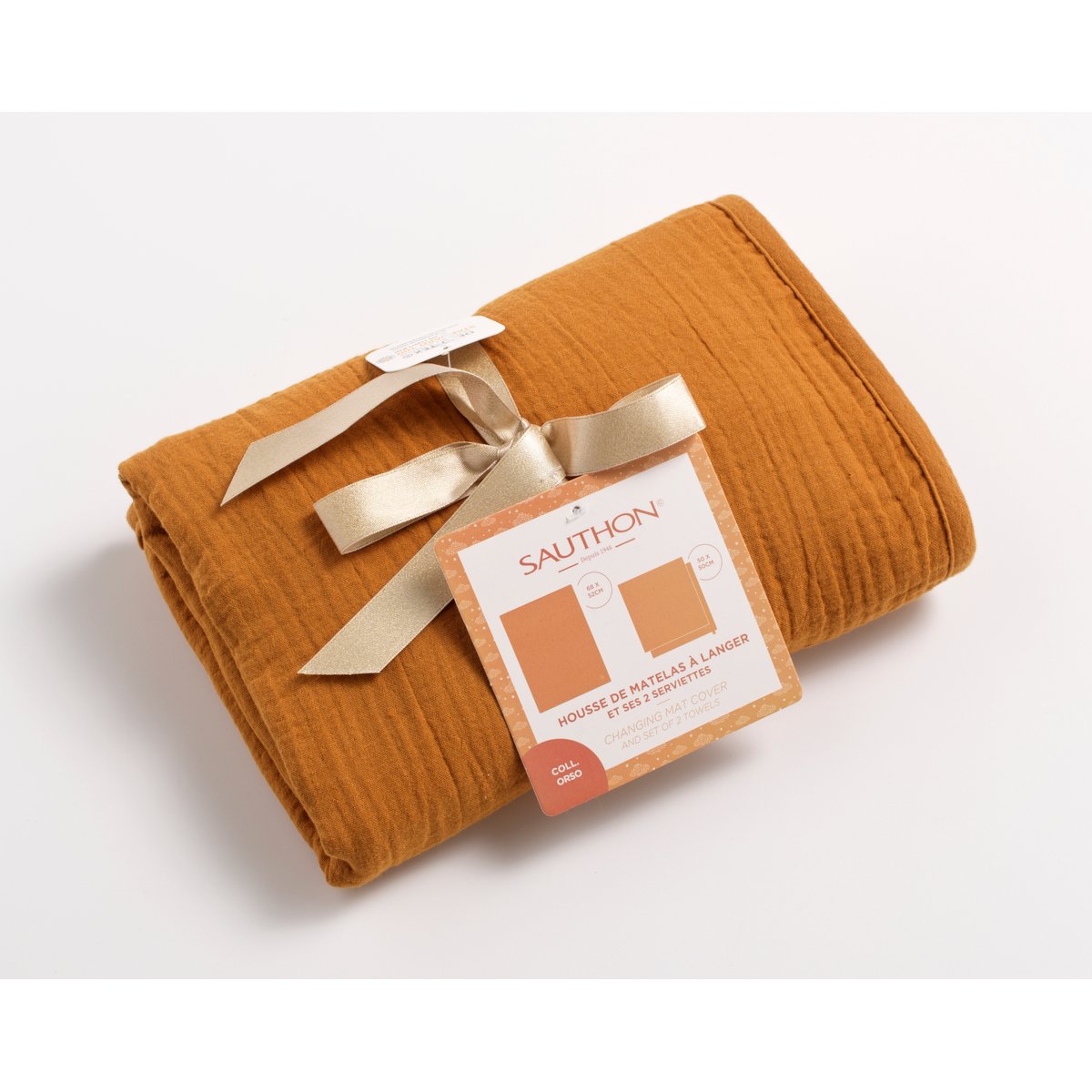 Housse de matelas à langer et linges en gaze de coton marron, SAUTHON